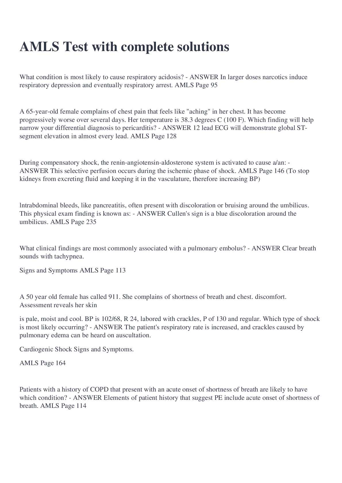 Preview image for AMLS Test with complete solutions